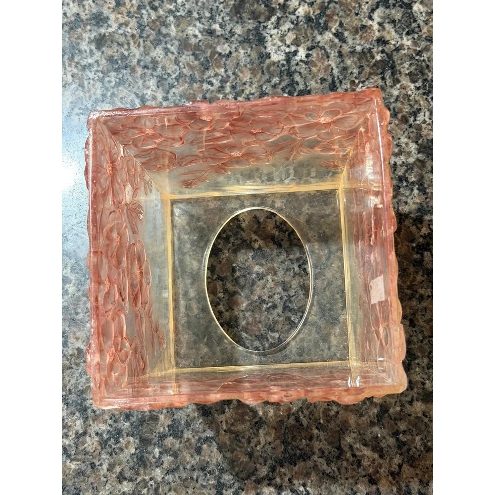Vintage Pink Floral Acrylic Tissue Box Cover Square Embossed Flower Boutique